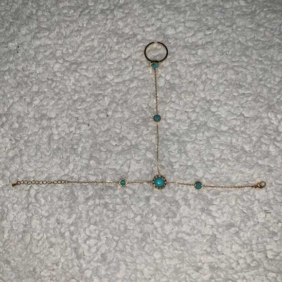 Turquoise and Gold Roman Numeral Hand Chain - Picture 15 of 17